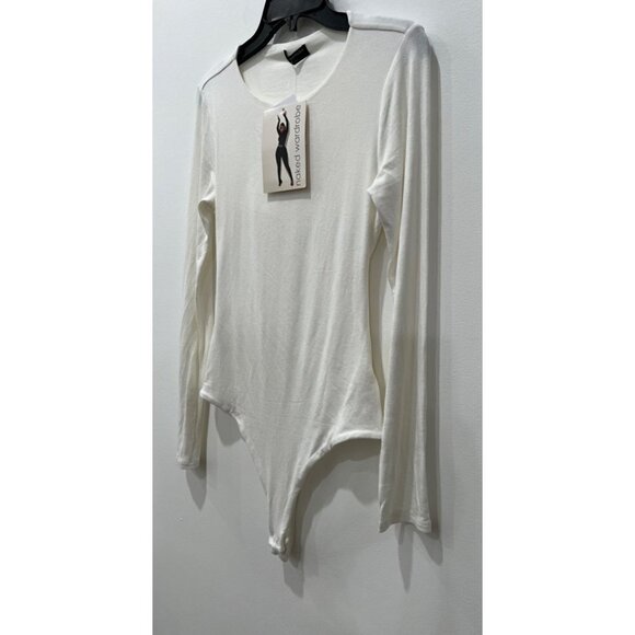 NWTD NAKED WARDROBE Size L Long Sleeve Bodysuit White - Picture 9 of 12